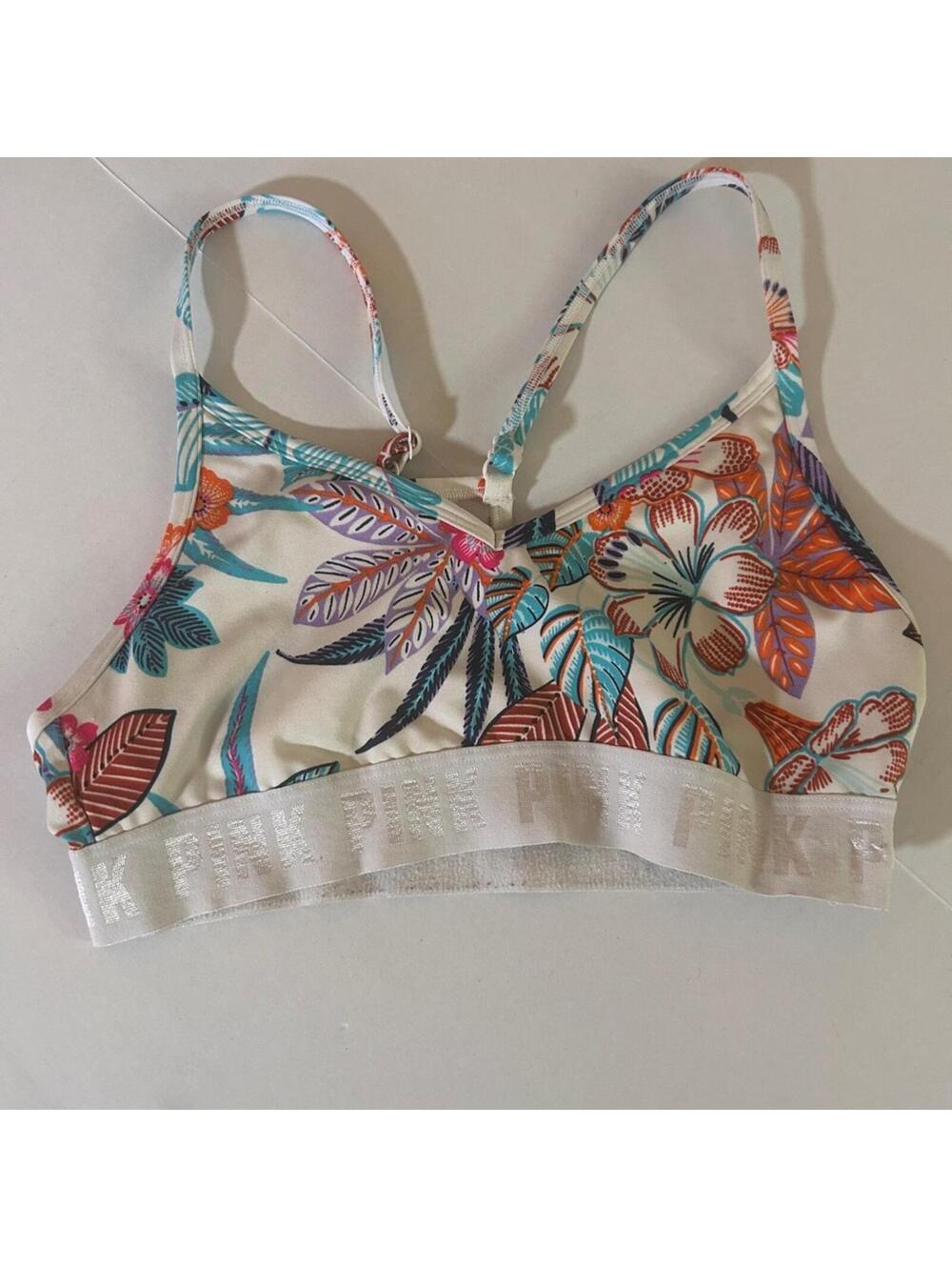 Victoria's Secret PINK Ultimate Sports Bra Sz S - Ivory Floral Colorful